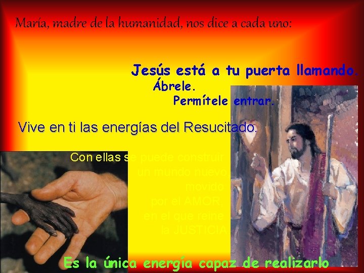 María, madre de la humanidad, nos dice a cada uno: Jesús está a tu