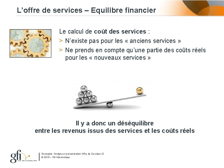 L’offre de services – Equilibre financier Le calcul de coût des services : >