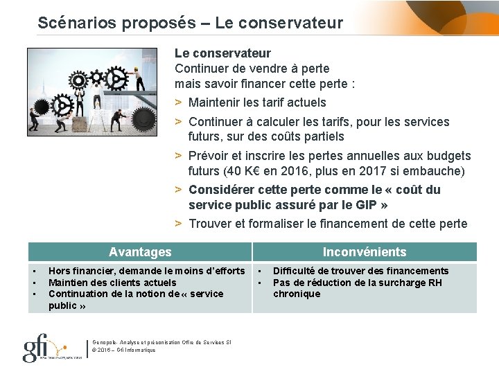 Scénarios proposés – Le conservateur Continuer de vendre à perte mais savoir financer cette