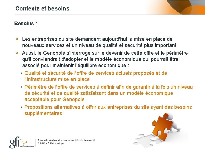 Contexte et besoins Besoins : > Les entreprises du site demandent aujourd'hui la mise