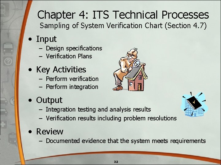 Chapter 4: ITS Technical Processes Sampling of System Verification Chart (Section 4. 7) • Chapter 4: ITS Technical Processes Sampling of System Verification Chart (Section 4. 7) •
