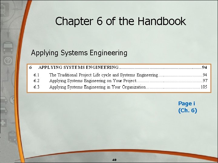 Chapter 6 of the Handbook Applying Systems Engineering Page i (Ch. 6) 40 Chapter 6 of the Handbook Applying Systems Engineering Page i (Ch. 6) 40