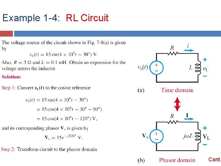 Example 1 -4: RL Circuit Cont. Example 1 -4: RL Circuit Cont.