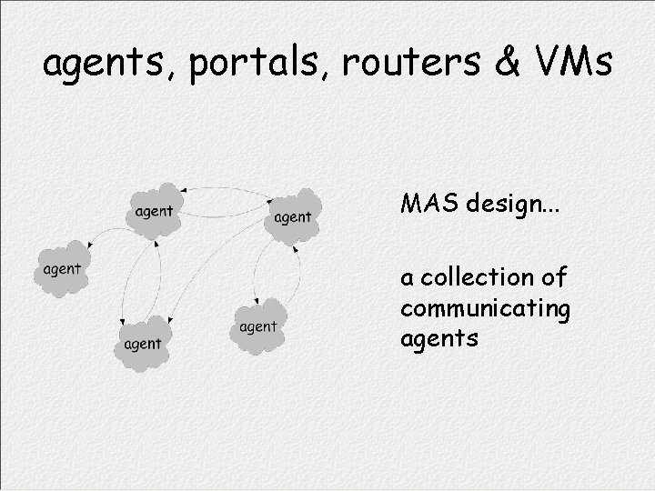agents, portals, routers & VMs MAS design. . . a collection of communicating agents