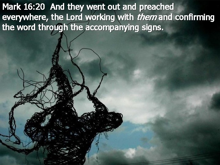 Mark 16: 20 And they went out and preached everywhere, the Lord working with