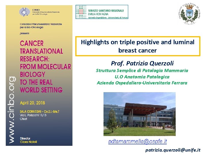 Highlights on triple positive and luminal breast cancer Prof. Patrizia Querzoli Struttura Semplice di