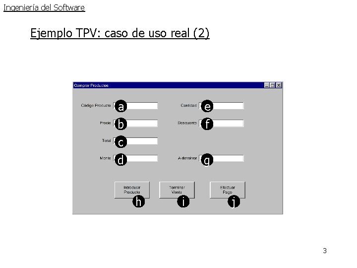 Ingeniería del Software Ejemplo TPV: caso de uso real (2) a e b c Ingeniería del Software Ejemplo TPV: caso de uso real (2) a e b c