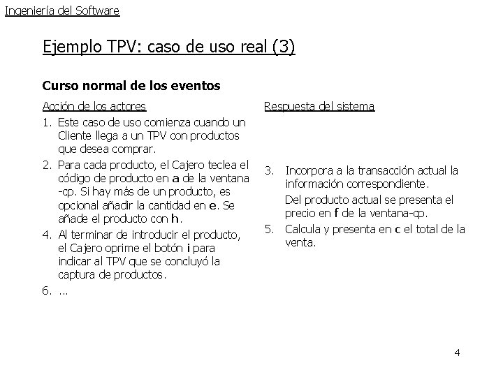 Ingeniería del Software Ejemplo TPV: caso de uso real (3) Curso normal de los Ingeniería del Software Ejemplo TPV: caso de uso real (3) Curso normal de los