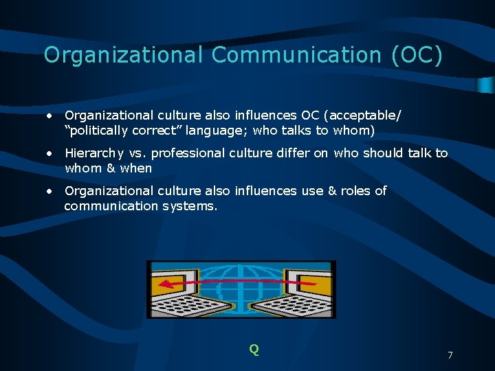 Organizational Communication (OC) • Organizational culture also influences OC (acceptable/ “politically correct” language; who
