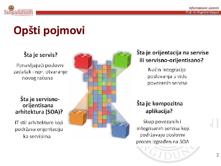 Informacioni sistemi Prof. dr Angelina Njeguš Opšti pojmovi 2 