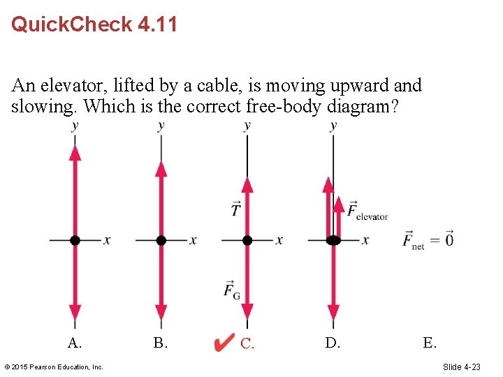 Quick. Check 4. 11 An elevator, lifted by a cable, is moving upward and