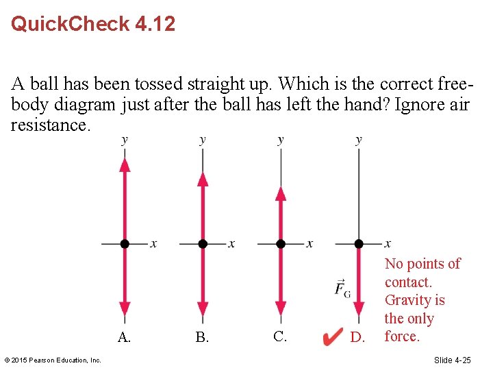 Quick. Check 4. 12 A ball has been tossed straight up. Which is the