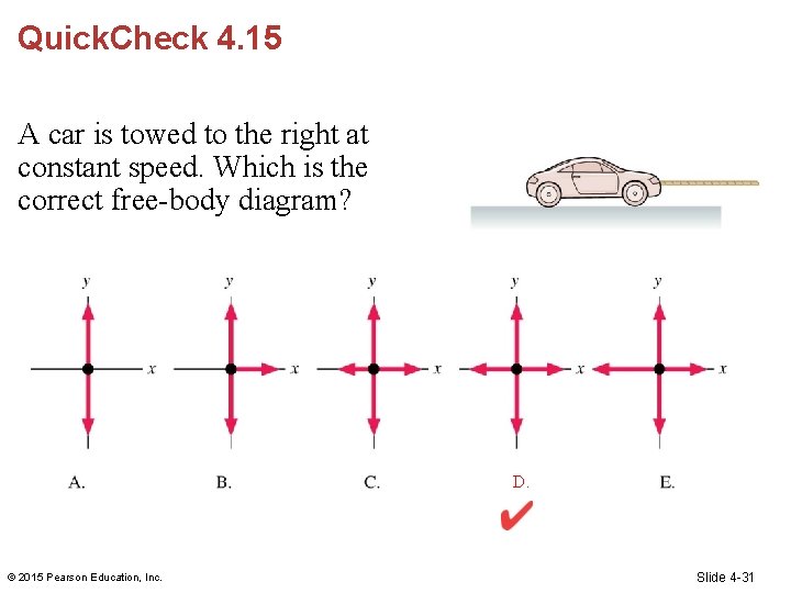 Quick. Check 4. 15 A car is towed to the right at constant speed.