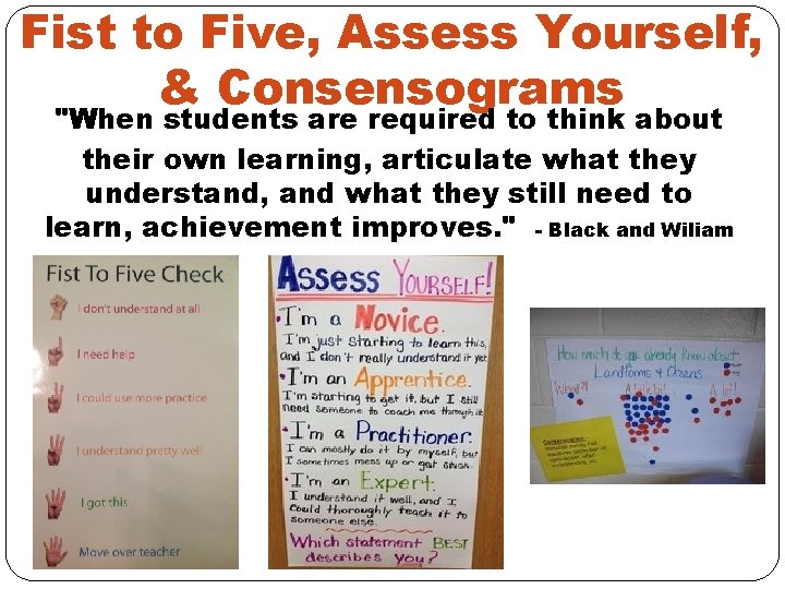 Fist to Five, Assess Yourself, & Consensograms "When students are required to think about