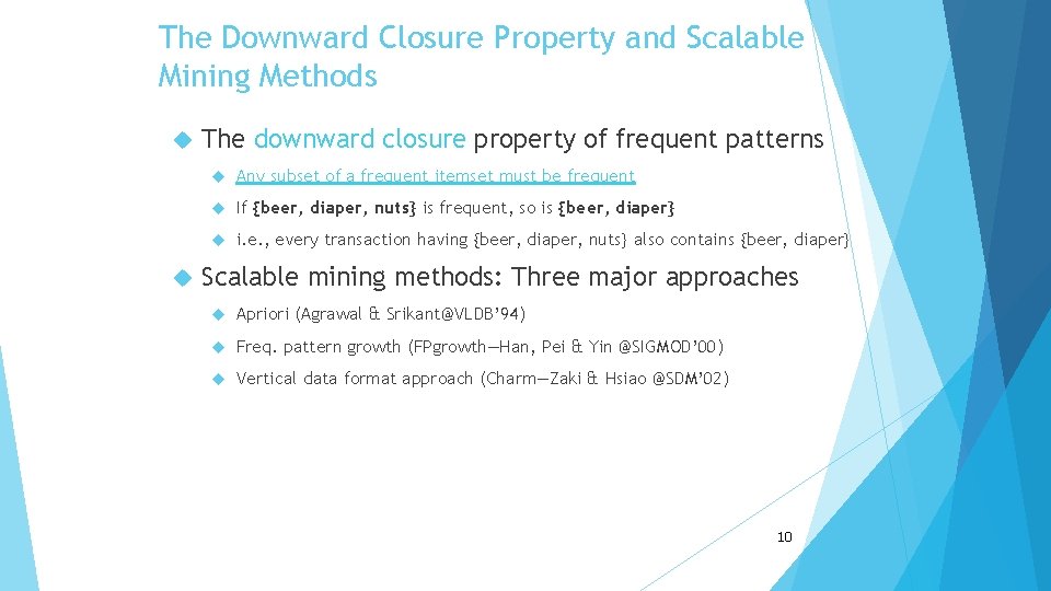 The Downward Closure Property and Scalable Mining Methods The downward closure property of frequent