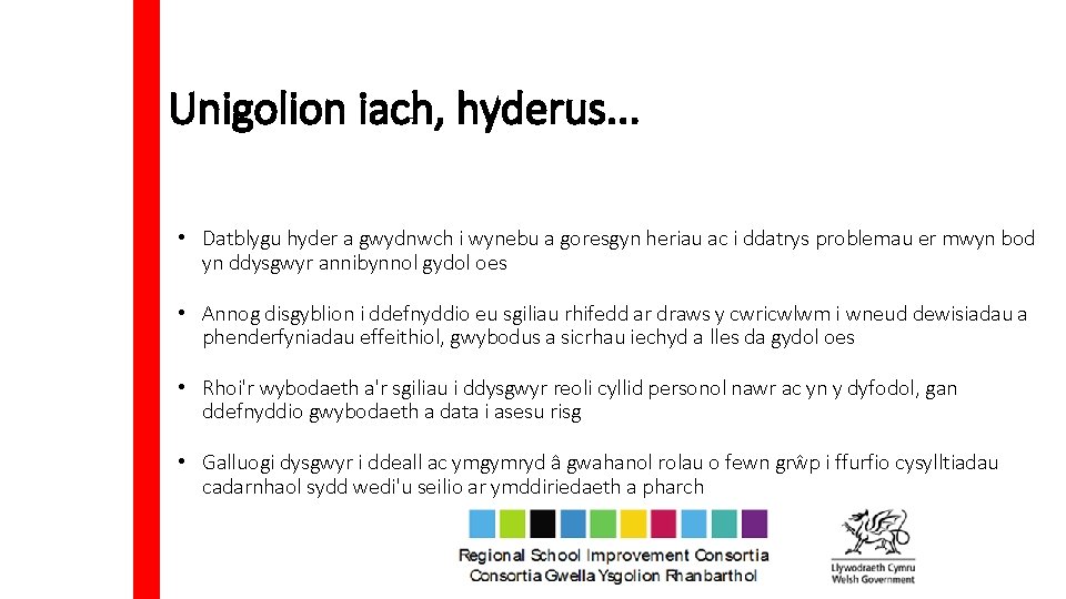 Unigolion iach, hyderus. . . • Datblygu hyder a gwydnwch i wynebu a goresgyn