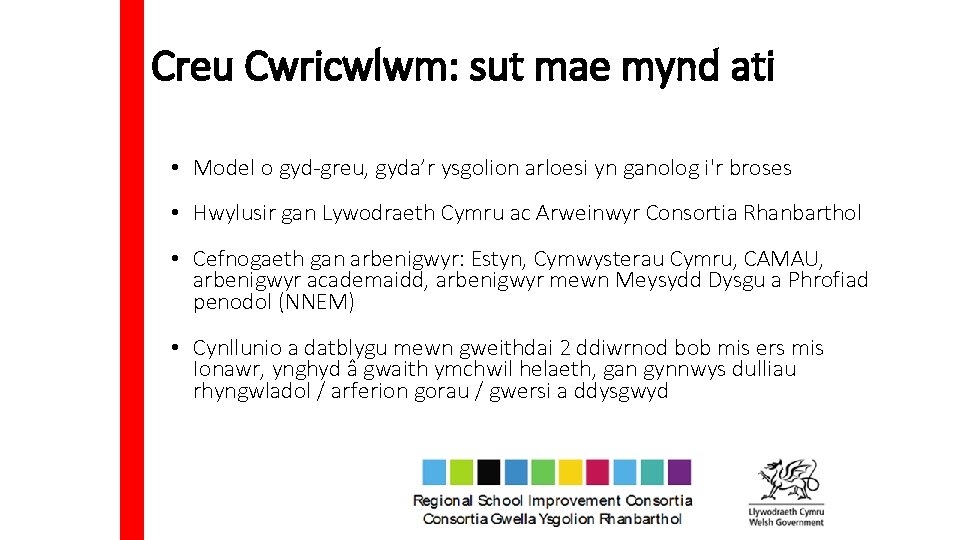 Creu Cwricwlwm: sut mae mynd ati • Model o gyd-greu, gyda’r ysgolion arloesi yn