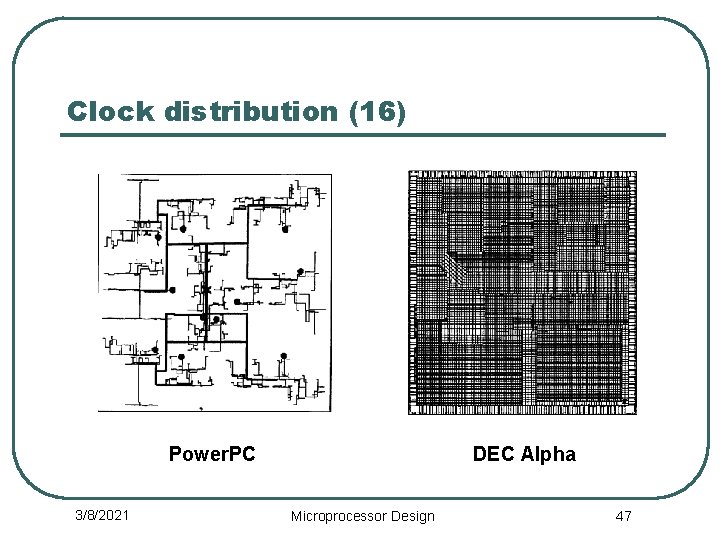 Clock distribution (16) Power. PC 3/8/2021 DEC Alpha Microprocessor Design 47 