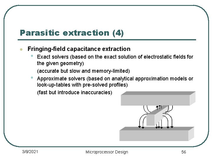 Parasitic extraction (4) l Fringing-field capacitance extraction • • Exact solvers (based on the