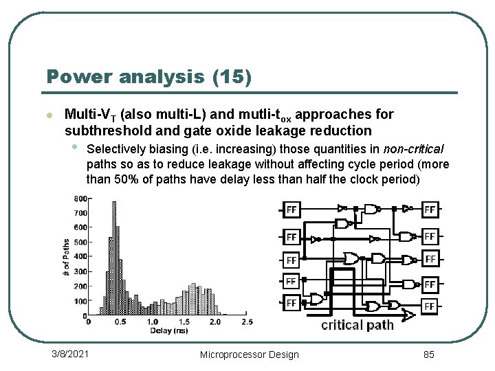 Power analysis (15) l Multi-VT (also multi-L) and mutli-tox approaches for subthreshold and gate