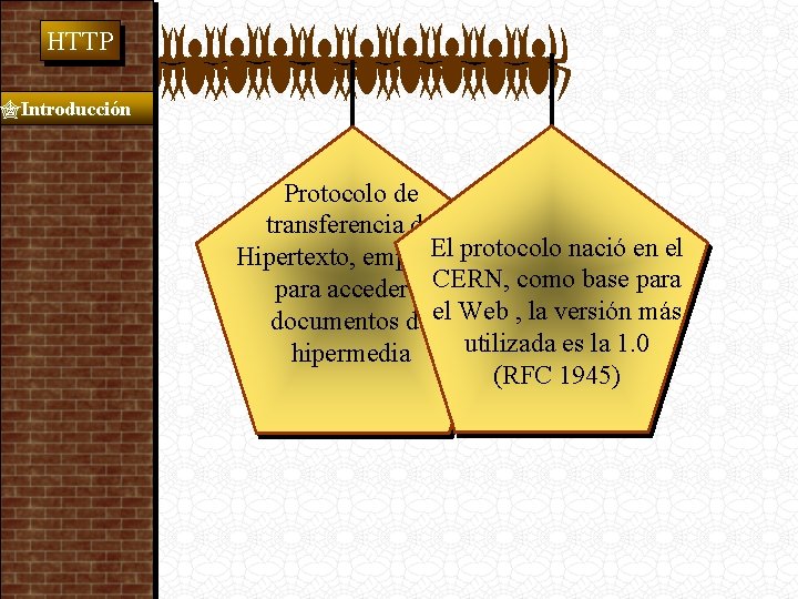  HTTP Introducción Protocolo de transferencia de El protocolo nació en el Hipertexto, empleado