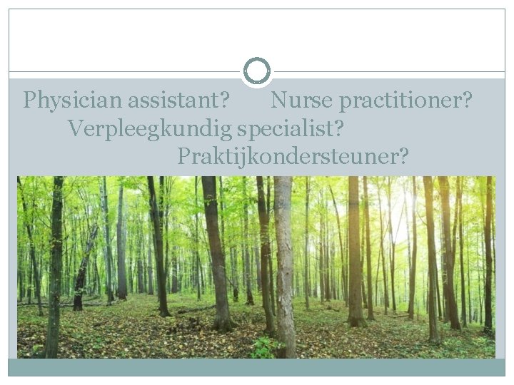 Physician assistant? Nurse practitioner? Verpleegkundig specialist? Praktijkondersteuner? 