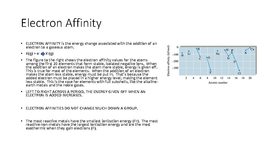 Electron Affinity • ELECTRON AFFINITY is the energy change associated with the addition of