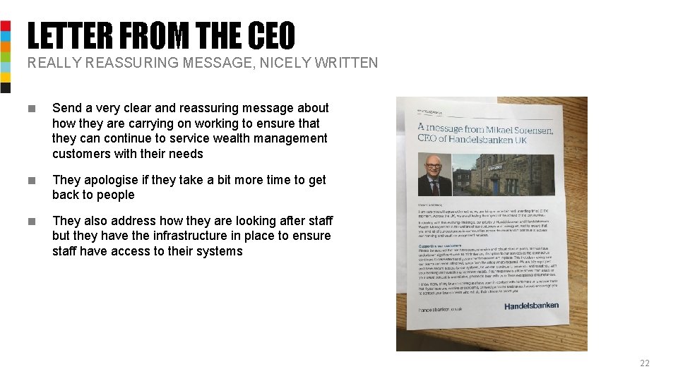 LETTER FROM THE CEO REALLY REASSURING MESSAGE, NICELY WRITTEN ■ Send a very clear