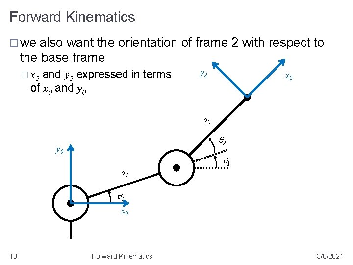 Forward Kinematics � we also want the orientation of frame 2 with respect to