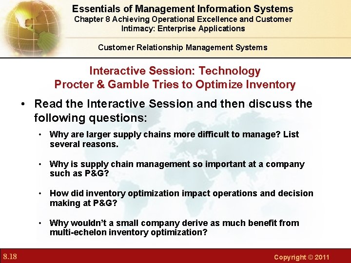 Essentials of Management Information Systems Chapter 8 Achieving Operational Excellence and Customer Intimacy: Enterprise Essentials of Management Information Systems Chapter 8 Achieving Operational Excellence and Customer Intimacy: Enterprise