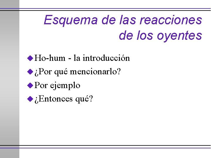 Esquema de las reacciones de los oyentes u Ho-hum - la introducción u ¿Por