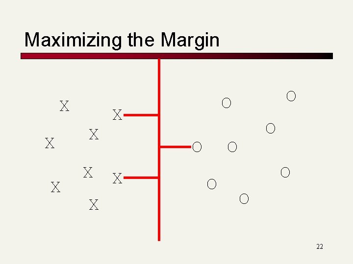Maximizing the Margin X X X O X O O O 22 