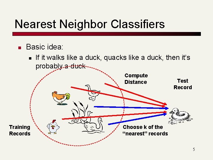 Nearest Neighbor Classifiers n Basic idea: n If it walks like a duck, quacks