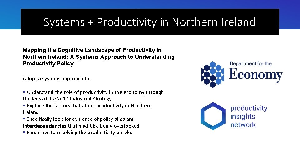 Systems + Productivity in Northern Ireland Mapping the Cognitive Landscape of Productivity in Northern