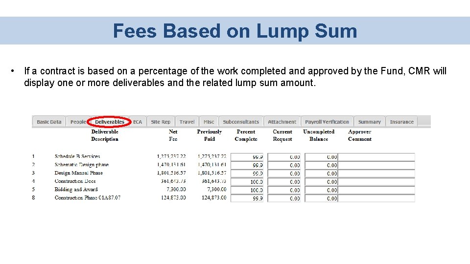 Fees Based on Lump Sum • If a contract is based on a percentage