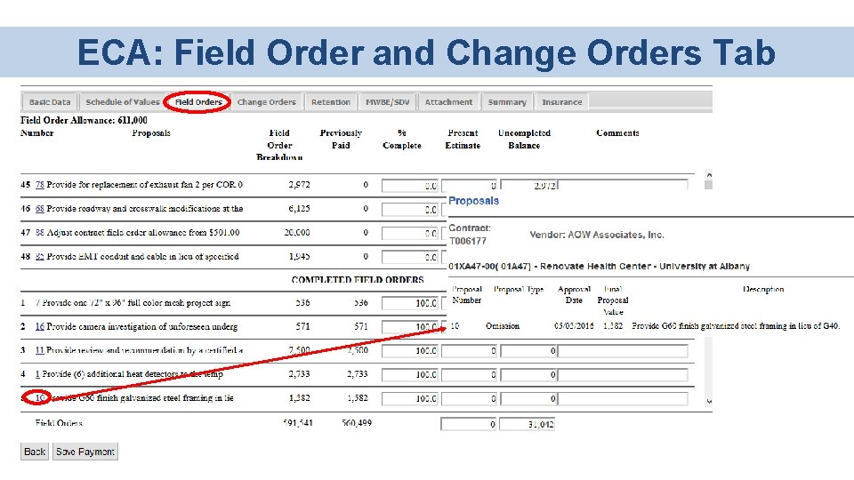ECA: Field Order and Change Orders Tab 