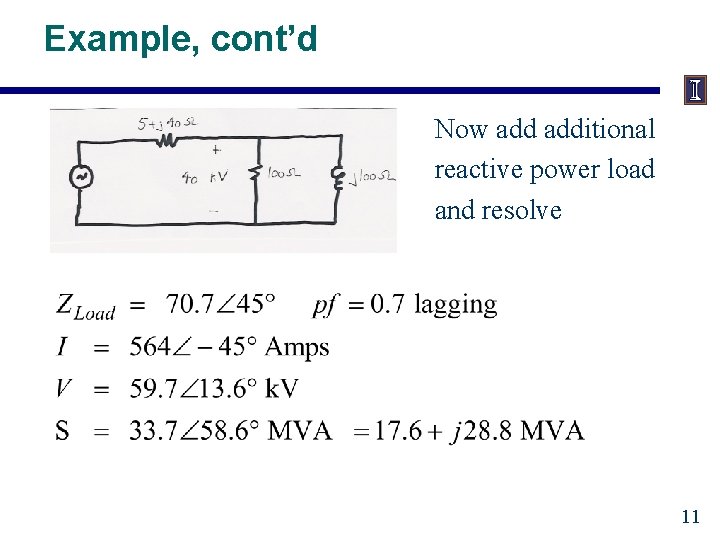 Example, cont’d Now additional reactive power load and resolve 11 