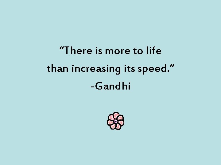 “There is more to life than increasing its speed. ” -Gandhi 