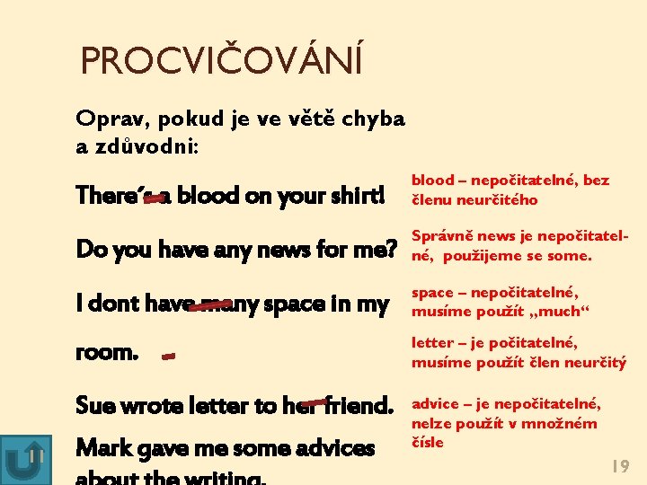PROCVIČOVÁNÍ Oprav, pokud je ve větě chyba a zdůvodni: 11 There´s a blood on PROCVIČOVÁNÍ Oprav, pokud je ve větě chyba a zdůvodni: 11 There´s a blood on
