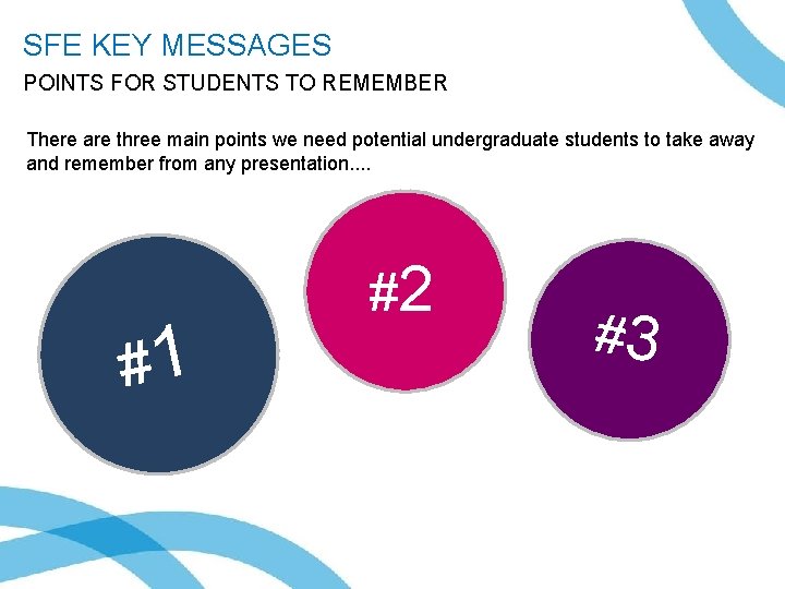 SFE KEY MESSAGES POINTS FOR STUDENTS TO REMEMBER There are three main points we