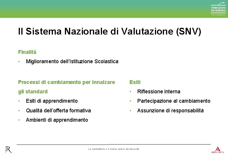 Il Sistema Nazionale di Valutazione (SNV) Finalità • Miglioramento dell’Istituzione Scolastica Processi di cambiamento