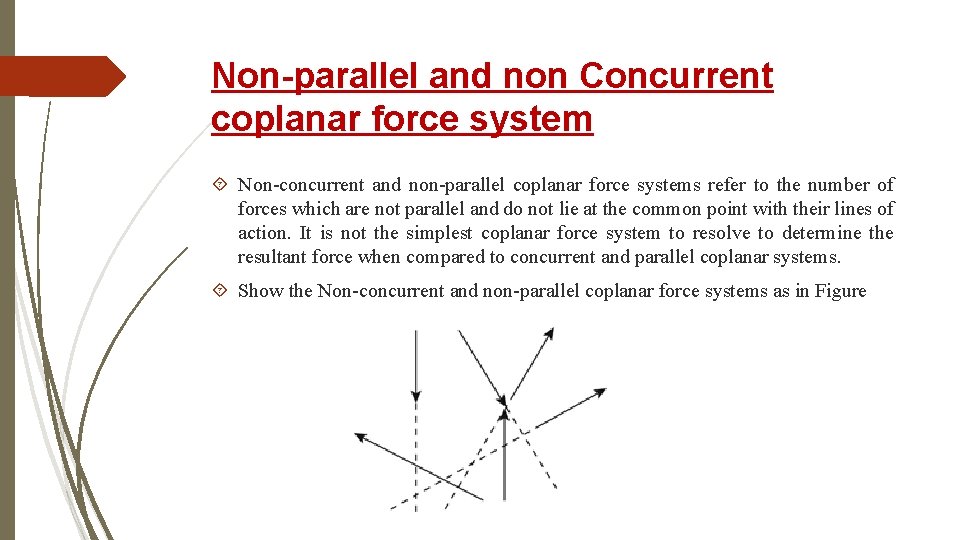 Non-parallel and non Concurrent coplanar force system Non-concurrent and non-parallel coplanar force systems refer