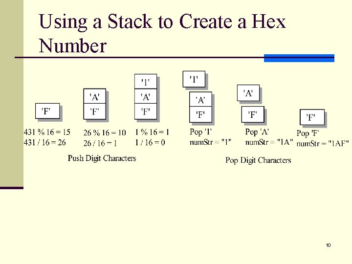 Using a Stack to Create a Hex Number 10 