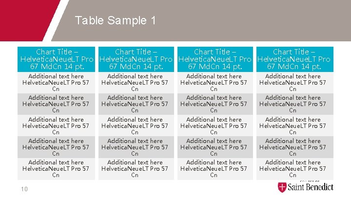 Table Sample 1 Chart Title – Helvetica. Neue. LT Pro 67 Md. Cn 14