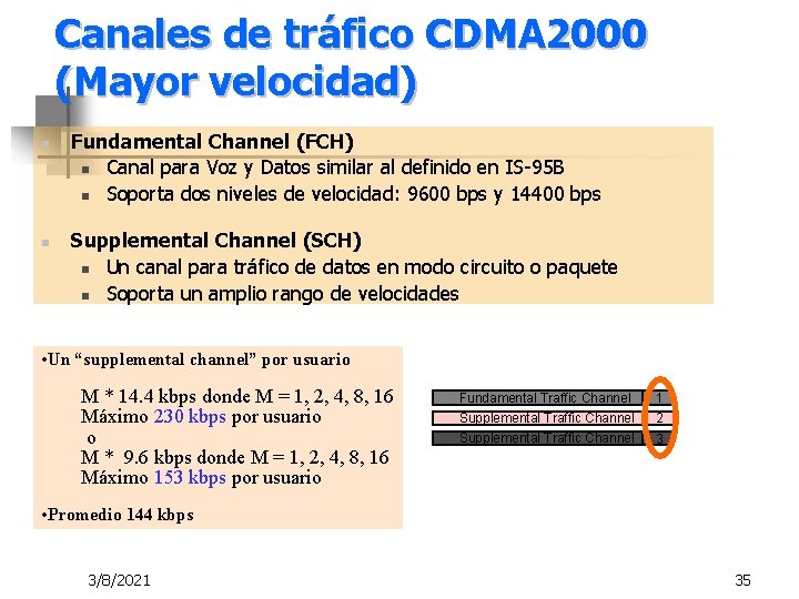 Canales de tráfico CDMA 2000 (Mayor velocidad) n n Fundamental Channel (FCH) n Canal