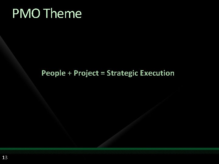 PMO Theme People + Project = Strategic Execution 13 