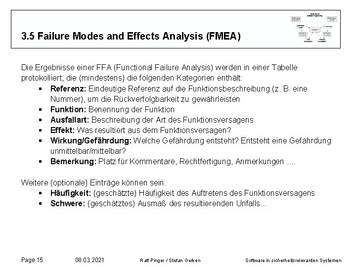 3. 5 Failure Modes and Effects Analysis (FMEA) Die Ergebnisse einer FFA (Functional Failure