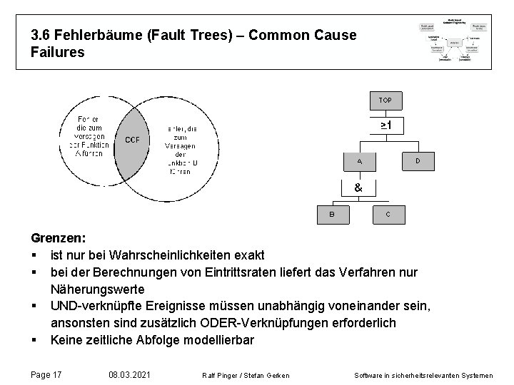 3. 6 Fehlerbäume (Fault Trees) – Common Cause Failures Grenzen: § ist nur bei