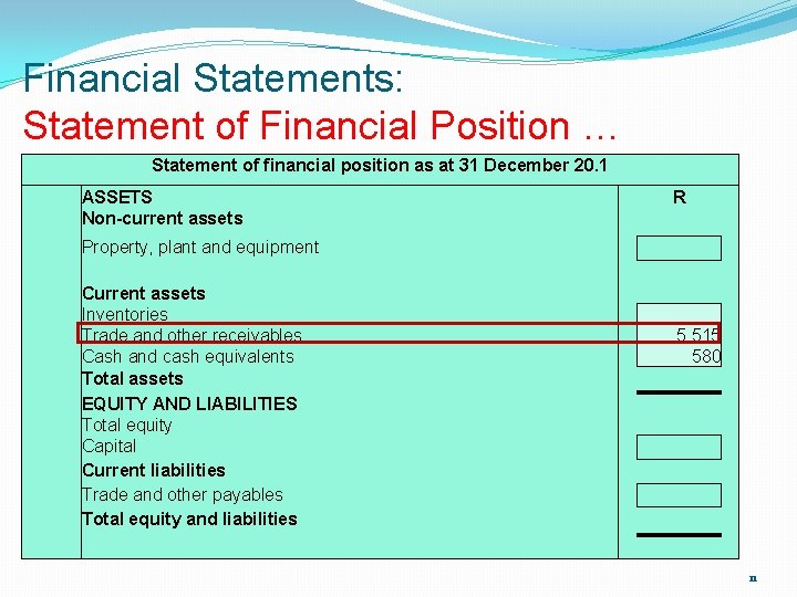 Financial Statements: Statement of Financial Position … Statement of financial position as at 31 Financial Statements: Statement of Financial Position … Statement of financial position as at 31