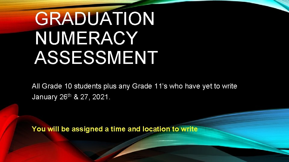 GRADUATION NUMERACY ASSESSMENT All Grade 10 students plus any Grade 11’s who have yet